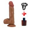 Belden Bağlamalı 21,8 cm Et Dokulu Gerçekçi Çift Katmanlı Silikon Melez Penis - Bahamut